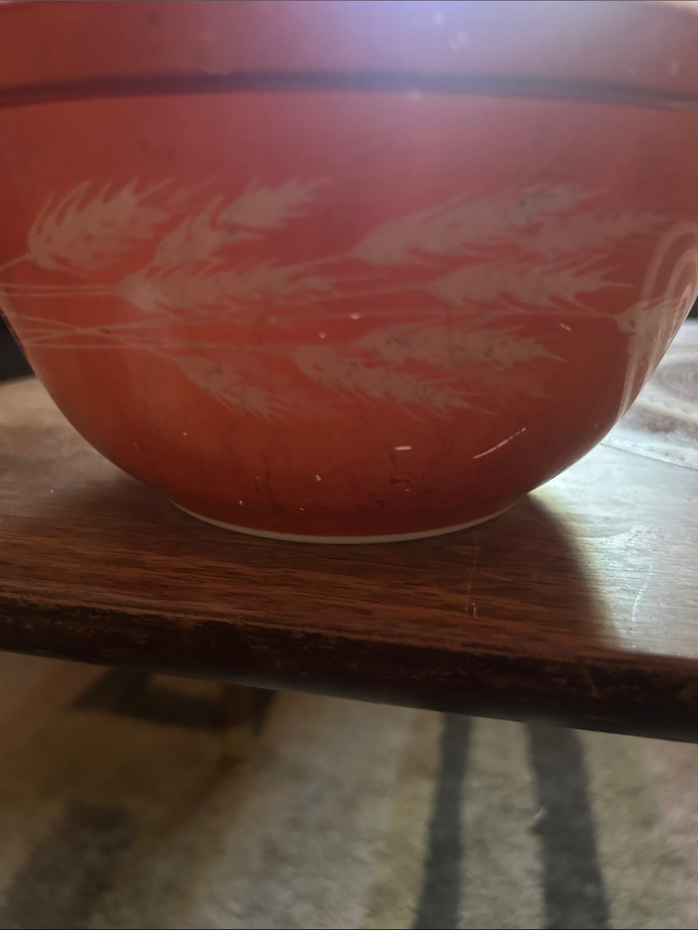 Vintage pyrex autum harvest Orange Mixing Bowl with Wheat Motif